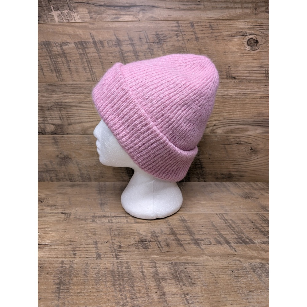 Zara Womens M Pink Ribbed Knit Cuffed Winter Beanie Hat